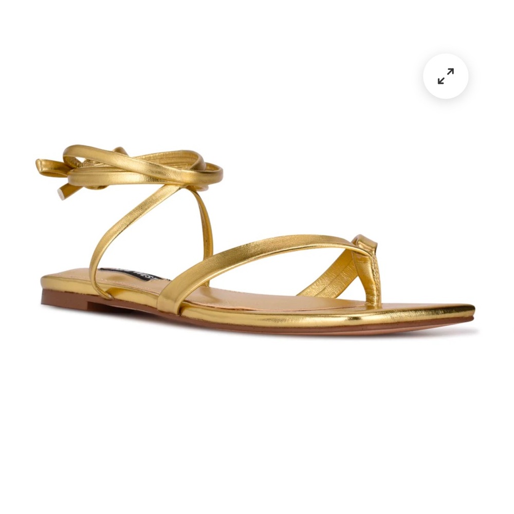 NIB - Nine West - News Ankle Strap Flat Sandals - 8M - GOLD - resort wear